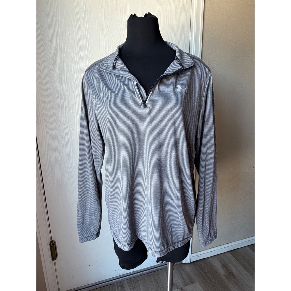 Under Armour Mens HeatGear Run 1/4 Zip Pullover Grey Stripe 1271851 Large